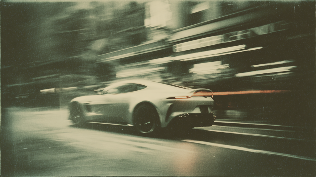 스포츠카의 모션블러 흑백사진을 미드저니에서 생성