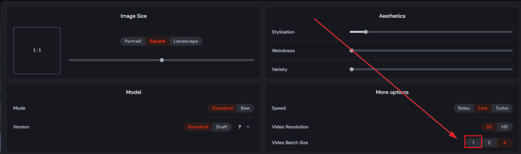 미드저니 세팅 설정 화면 캡쳐